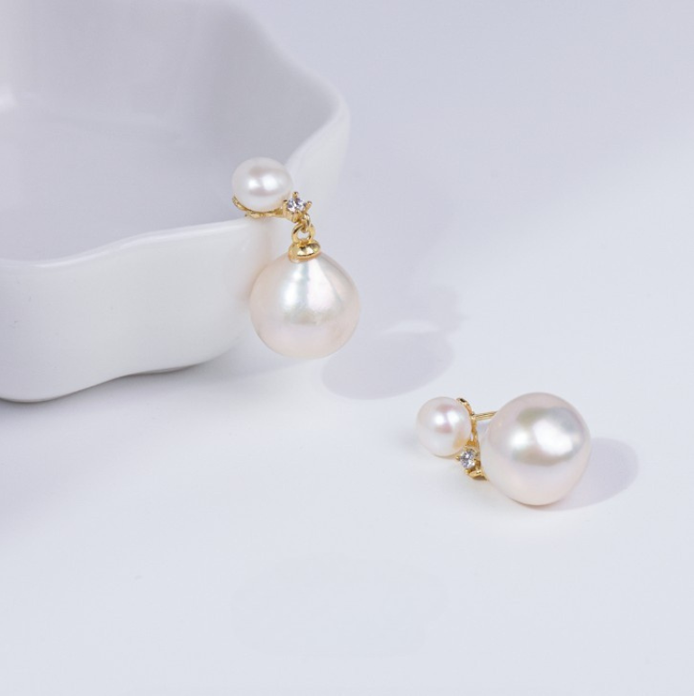 Freshwater pearl baroque double bead earrings s925 silver 6-12mm exquisite all-match - Image 3