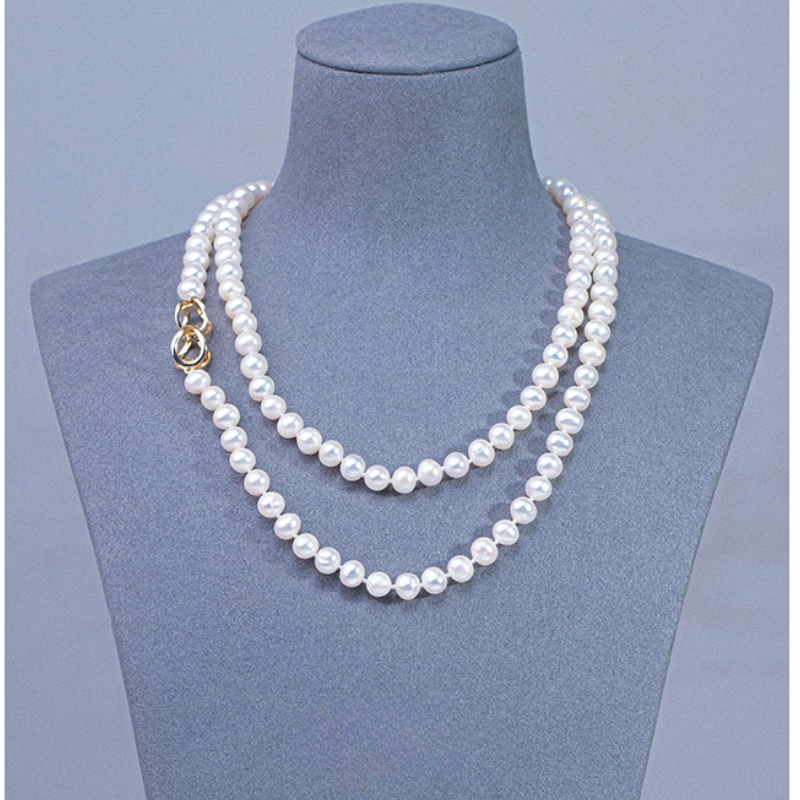 Freshwater Pearl Universal Buckle Full Pearl Sweater Chain – 6.5-7.5mm Pearl Necklace