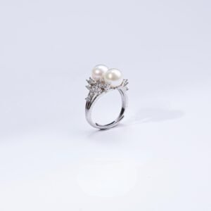 100% pure freshwater l double pearl ring S925 silver ring setting