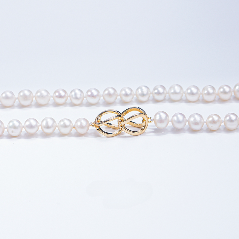 Freshwater Pearl Universal Buckle Full Pearl Sweater Chain – 6.5-7.5mm Pearl Necklace - Image 2
