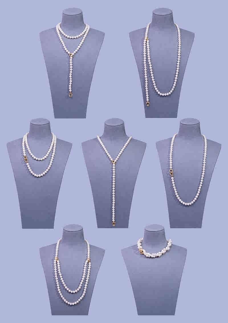 Freshwater Pearl Universal Buckle Full Pearl Sweater Chain – 6.5-7.5mm Pearl Necklace - Image 3